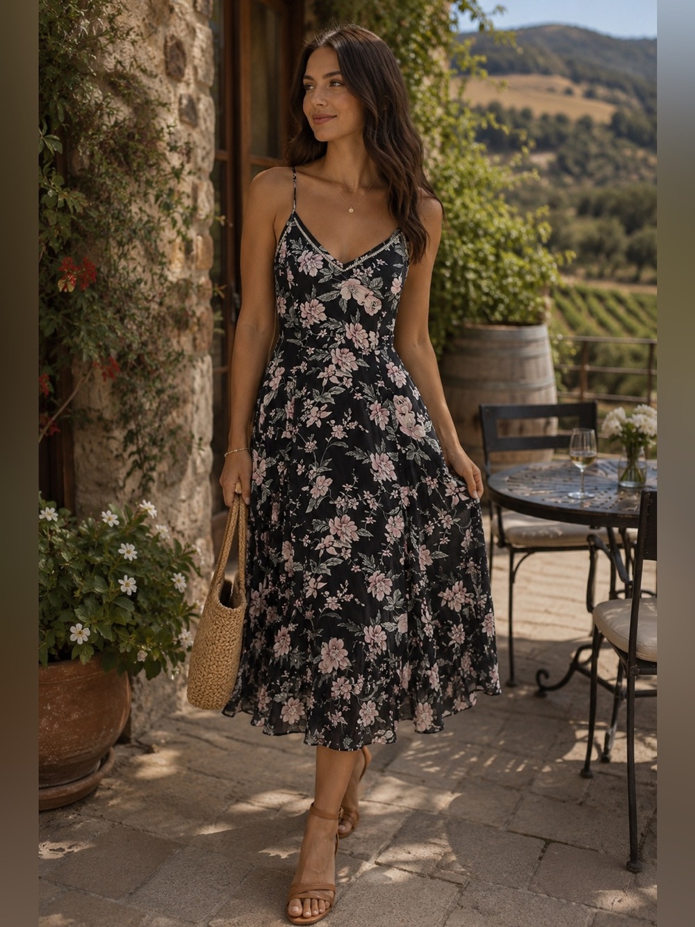Lulu's Black Floral Midi Dress | M